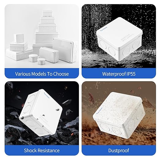 Waterproof Electrical Junction Box (3.4"x3.4"x2") with 7 Reserved Holes for Electronics - Sturdy ABS Plastic IP55 Dustproof Project Enclosure - White, (85x85x50mm)