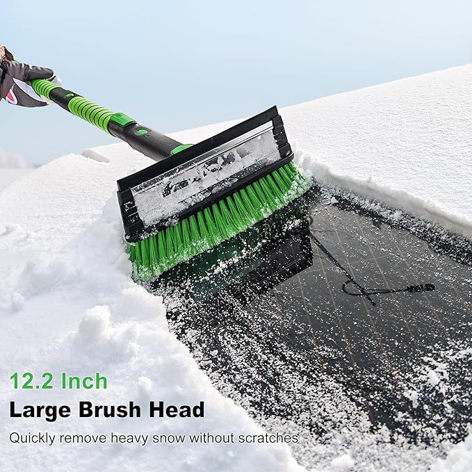 SEAAES 55 Inch Ice Scraper and Snow Brush with Squeegee, Extendable Snow Ice Removal with Foam Grip for Windshield SUV Truck Vehicle Window