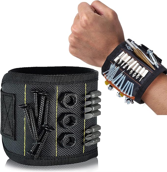Magnetic Wristband for Tool Father Colleague with Magnets Adjustable Size Suitable for Fixing with Screw Nails Wrenches