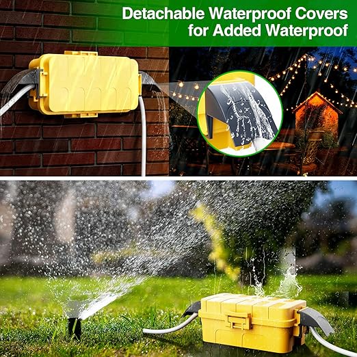 Flemoon [2 Pack] IP55 Small Outdoor Electrical Box Waterproof (Inner 5.9 x 3.2 x 1.8inch), Extension Cord Cover with Detachable Awning Covers for Plug, Outlet, Holiday Lights, Yellow