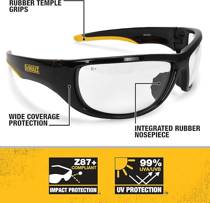 Dewalt Dominator Safety Glasses Dpg94 Unisex Adult Non Slip Polarized Mirrored Rubber Full Rim