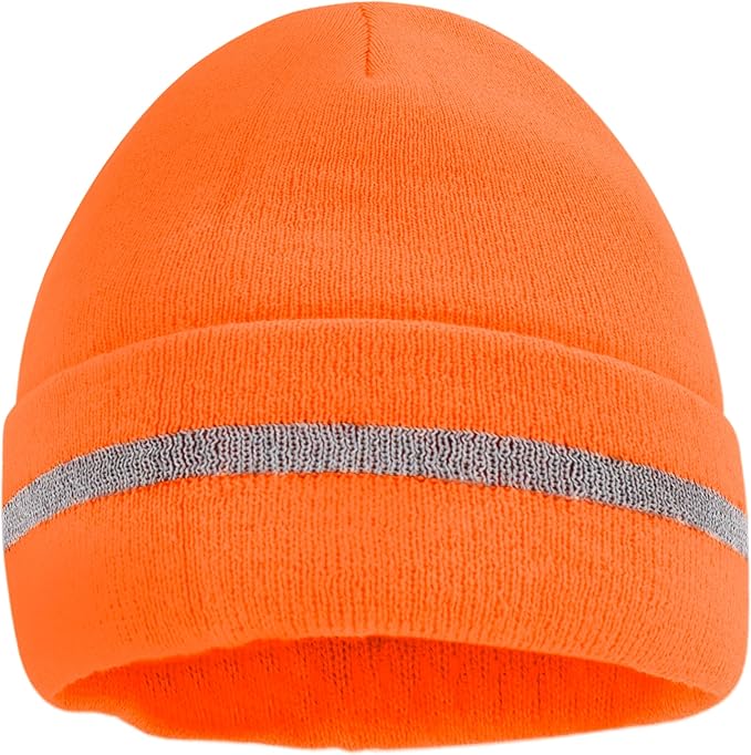 JORESTECH Safety Beanie Unisex Knit Cap Black with Reflective Stripe or Reflective Stitching High Visibility