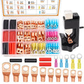 mankk 180PCS Copper Wire Lugs with Tool AWG 2 4 6 8 10 12 14 16 Gauge Battery Terminal Connectors Battery Cable Ends Connectors Copper Ring Terminal Kit with Heat Shrink