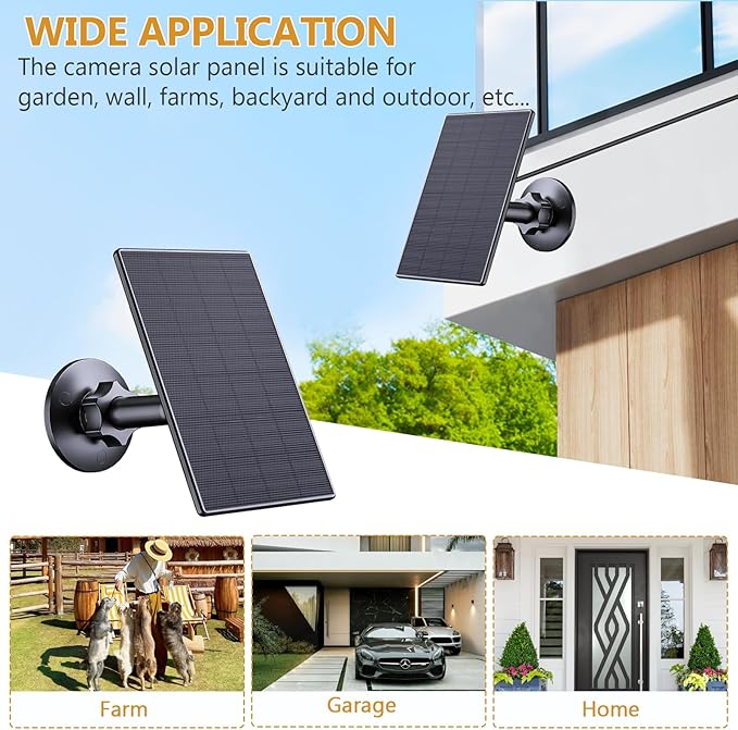 Zivif Solar Panel for Security Camera, 2W USB Solar Panel, Solar Charger Compatible for Rechargeable Battery Security Camera, USB C Solar Outdoor Camera with 360° Adjustable Mount, Black (4 Pack)