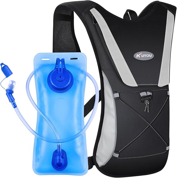 KUYOU Running Hydration Vest - Lightweight Insulated Hydration Backpack with 2L Water Bladder, Adjustable Chest Straps and Reflective Water Backpack for Running Marathon Race Hiking Cycling