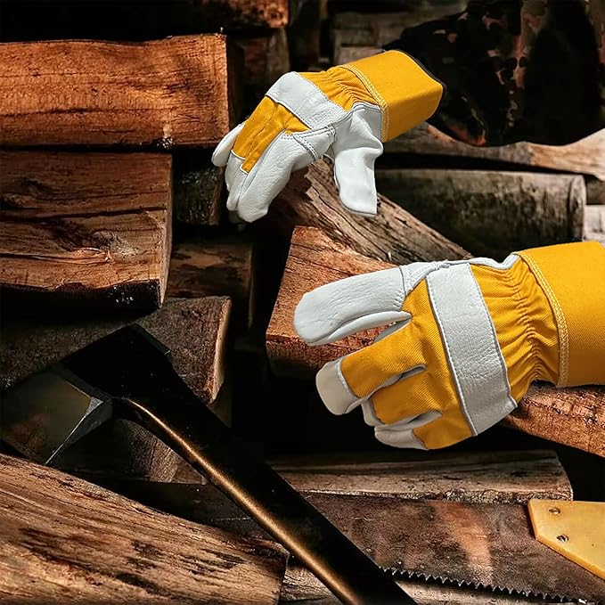 SKYDEER Premium Very Thick Wild Elkskin Leather Heavy Duty Work Gloves for Men (2 Pairs Large), All-Weather Durable & Breathable, Anti-Slip Grip for Heavy-Duty Labor, Construction, and Gardening