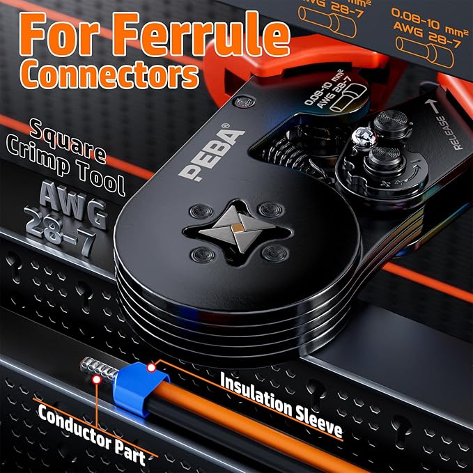 PEBA Ferrule Crimping Tool Kit, Self-Adjusting Ratchet Wire Crimper for AWG 28-7, 1750pcs Tinned Copper Wire Terminals Kit with 33 Sizes & Twin Ferrules, Square Crimping Pliers for Electrical Wiring