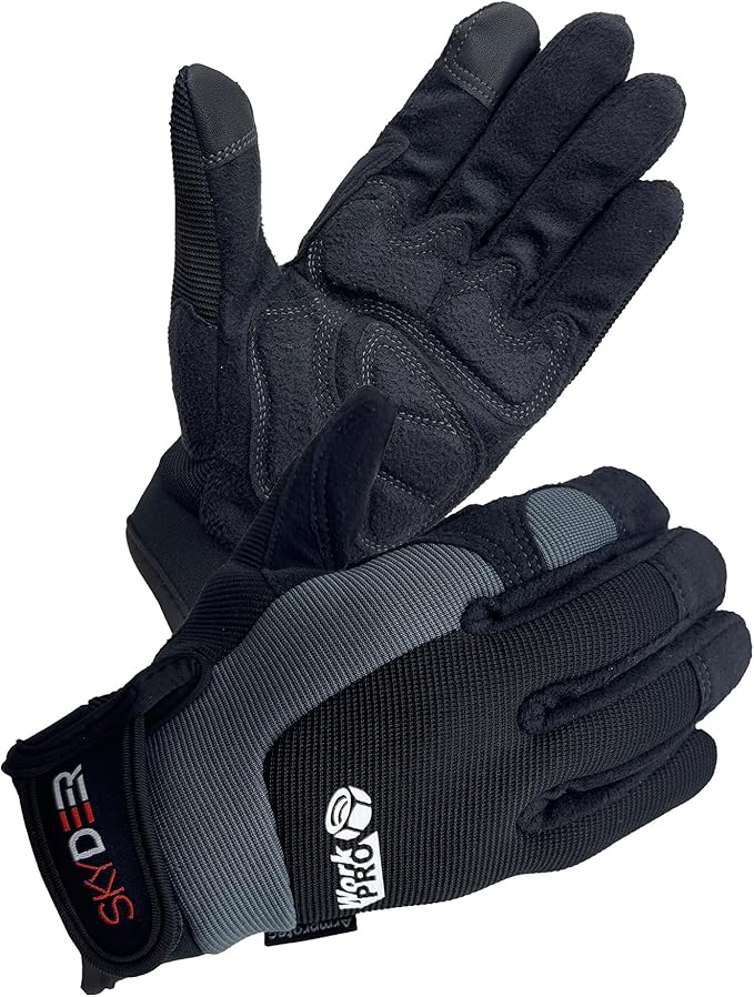 SKYDEER Touch Screen Leather Work Gloves for Men, Impact Protection, Vibration Reduction, Machine Washable Gardening Gloves (SD8820G/L)