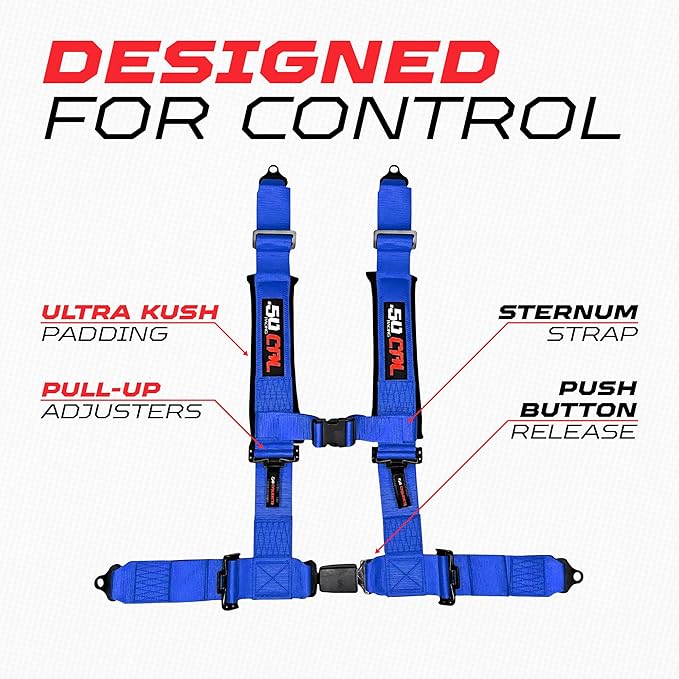 1pc Blue 4 Point Harness for Bucket Seat, 2" Belts, Push Button Release, Racing Harness, Race Car, Off Road Vehicle, UTV, RZR, 10 Color Options [6032]