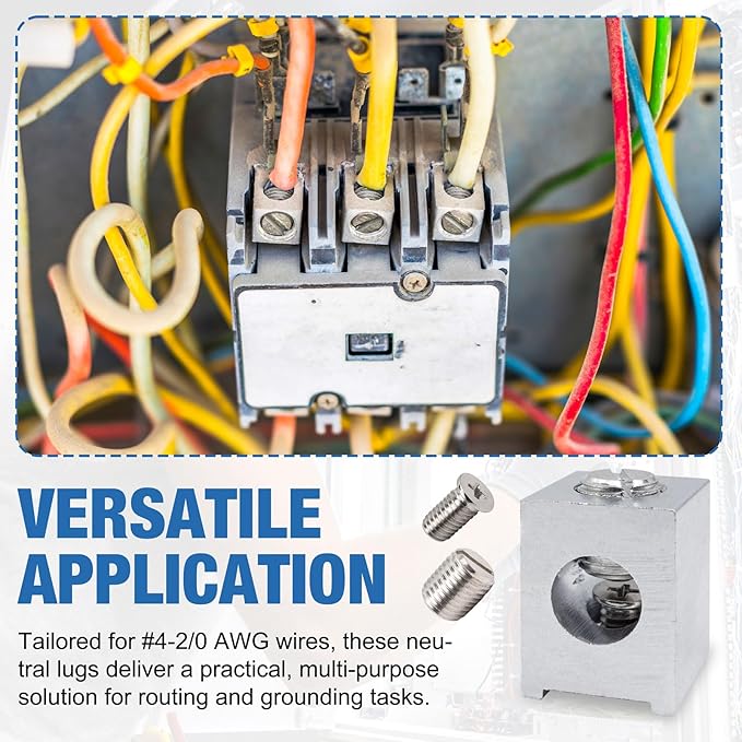 4 Pieces #4-2/0 Neutral Lug Kit Aluminum Circuit Breaker Ground Lugs, Electrical Grounding Lugs with Secure Conductive Design for Wiring Connections
