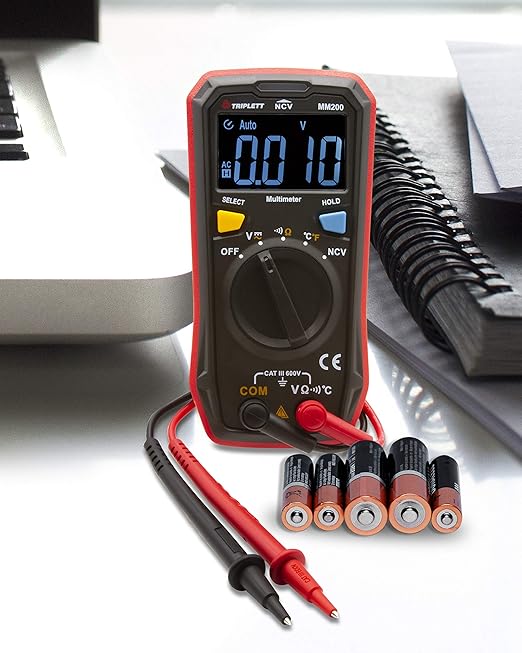 Triplett MM200 Compact 4000 Count Multimeter - AC/DC Voltage, Resistance, Temperature, Continuity ,Black