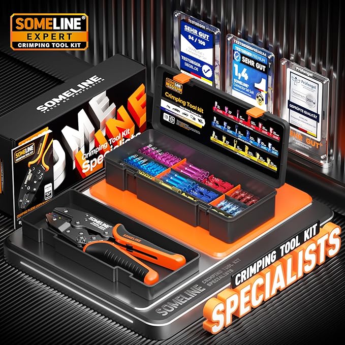 SOMELINE Heat Shrink Connector Crimp Tool Kit, 22-10 AWG Ratchet Crimping Pliers, with 18 Size Marine Grade Heat Shrink Disconnect Terminals and Nylon Disconnect Terminals, Wire Crimping Tool
