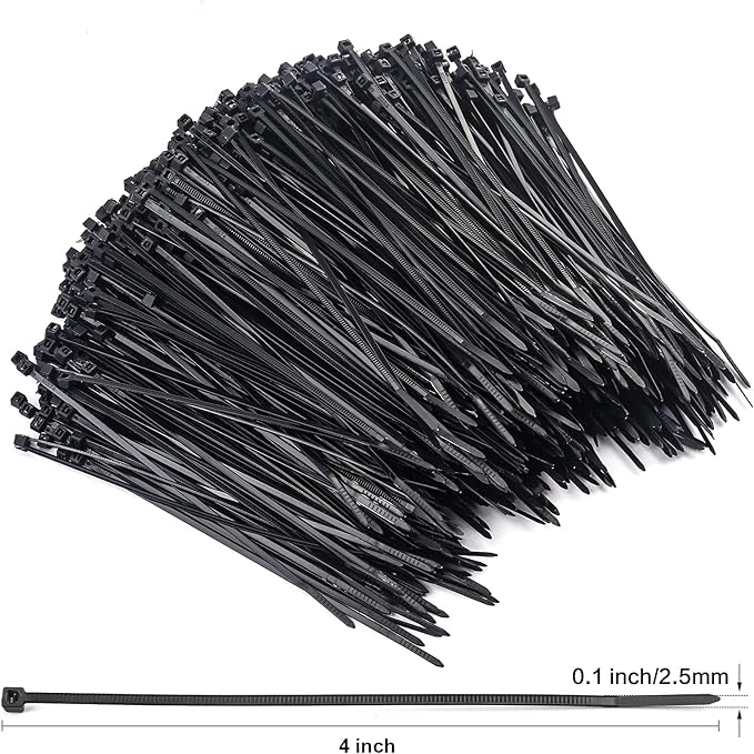 4” Zip Ties, (Bulk-1000 Pack) 4 Inch Self-Locking Nylon Cable Ties, Premium Small Thin 18 Lbs Durable Plastic Wire Ties Wraps for Indoor and Outdoor, Electronics Organizer UV Rated (Black)