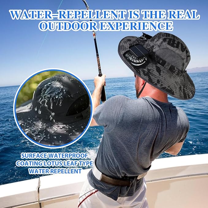 2026 Wide Brim Sun Hat with 2 Solar Fan,Grey Fishing Hat with Removable Neck Cap and Face Mask,Sun Bucket Hat for Men or Women Fishing Outdoor Hiking Camping Gift for Father Husband Boyfriend