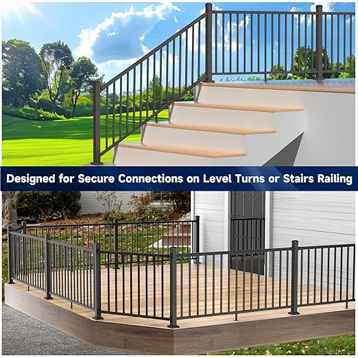 Egadis 4 Pack Aluminum Deck Railing Bracket Connector, Adjustable Railing Bracket, Black Textured AAMA 2604 Powder-Coat Finish Railing System for Outdoor Decks, Porches & Balconies