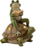 Zingz & Thingz Day & Night Garden Décor Solar Statue Figurine, 10.5x7x11, Frog and Turtle