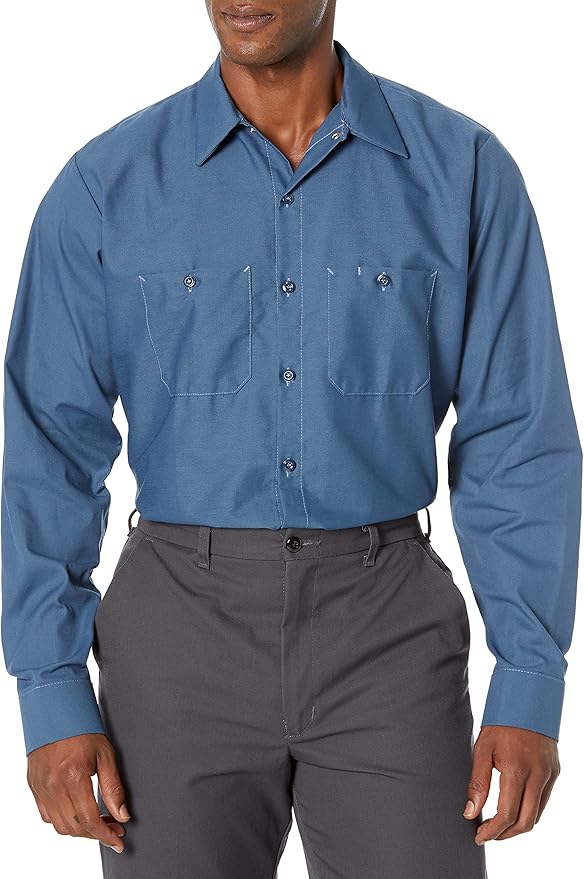 Red Kap Men's Long Sleeve Industrial Work Shirt | Moisture Wicking Button Up, Wrinkle Resistance Fights Fading & Stains
