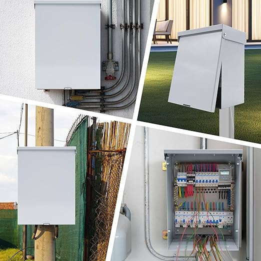 Steel Outdoor Electrical Junction Box, 12 X 10 X 6'' Outdoor Electrical Box Waterproof with Mounting Plate, Wall Mounted Lockable Electrical Junction Box for Indoor/Outdoor