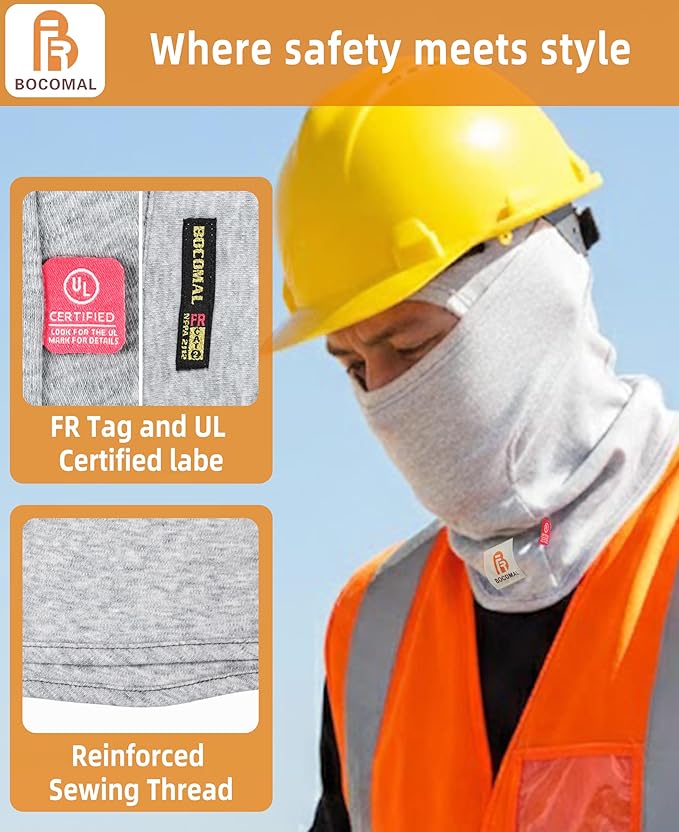 BOCOMAL FR Flame Resistant Balaclava Face Mask Arc Rated NFPA2112 CAT2 Helmet Liner Covering Hood for Welding