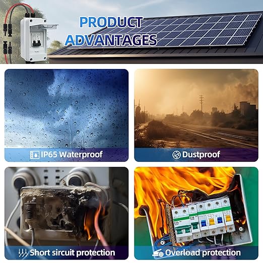 Solar Panel Disconnect Switch,16A 400V Miniature Circuit Breaker Box IP65 Waterproof AC/DC Disconnect Box for photovoltaic Solar Panel Grid-Connected Off-Grid System Home