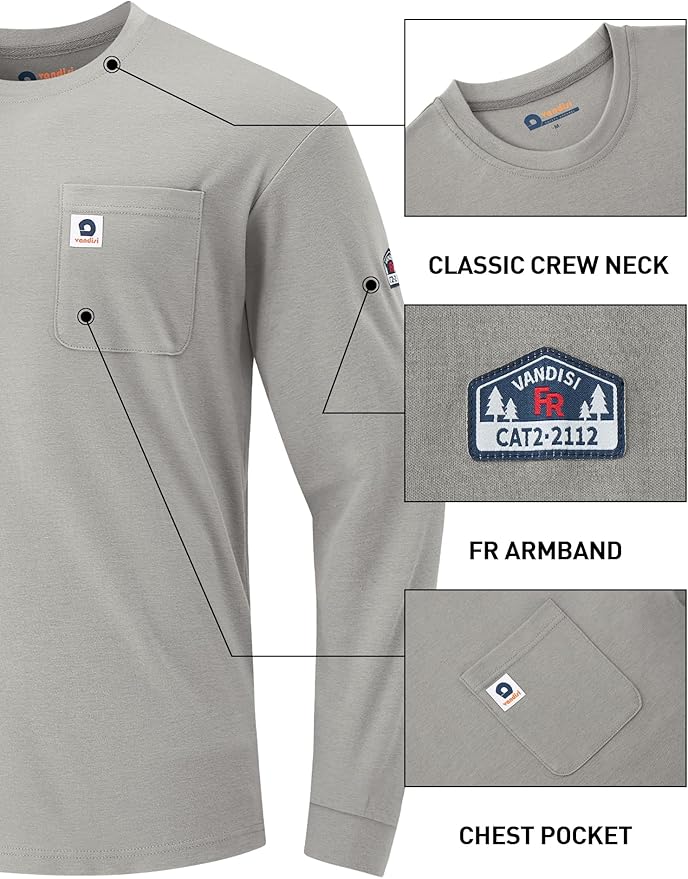 FR Shirts for Men 6.5oz Lightweight Fire Resistant Shirts for Men Long Sleeve NFPA2112/CAT2