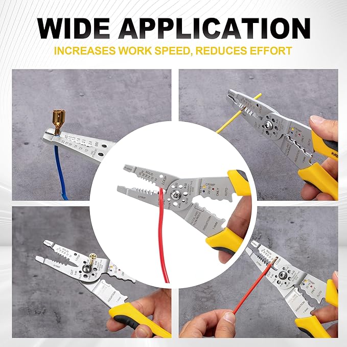 KATA 8-Inch Wire Stripper Tool - Professional Wire Stripping, Cutting & Crimping Pliers for 10-22 AWG Solid & Stranded Wire - Heavy Duty Electrician Hand Tool with Non-Slip Grip