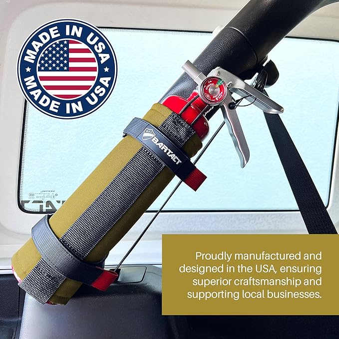 Bartact - 2.5 lb Roll Bar Fire Extinguisher Mount for Vehicle Holder, Adjustable Fire Extinguisher Holder Mount, US Made Universal Vehicle Fire Extinguisher Holder Fits All Roll Bars (Coyote)