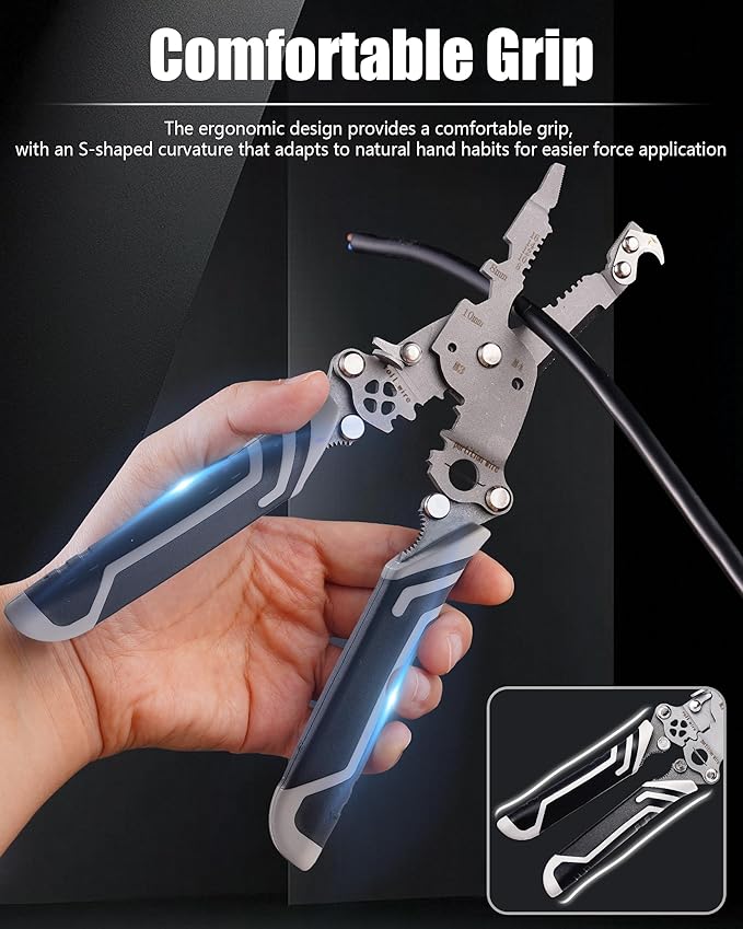 18 In 1 Foldable Ｗire Stripper Crimper, Multifunctional Folding Wire Stripping Tool, Wire Strippers Electrical，Electric Cable Stripper, Cable Cutters with Plier, Crimper, Twister, Splitting, 2pcs