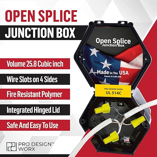 Open Splice Junction Box 10-Pack | UL 514C | One-Piece Polycarbonate Box, Code-Approved, Durable DIY Electrical Splice Enclosure in Black | Fast Installation for Safe Wiring Connections
