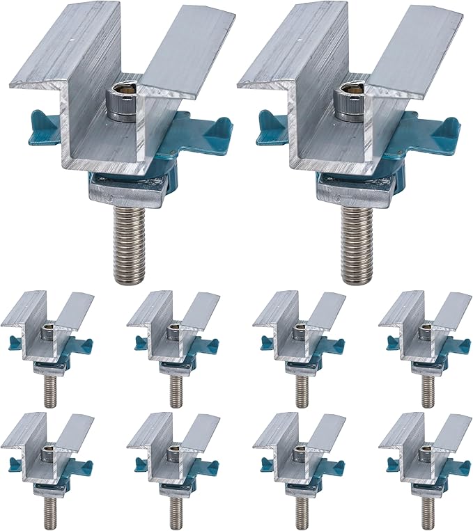 10Pcs Solar Panel Clamps for Unistrut System, Mounting Clamp Bracket, Adjustable Wide PV Photovoltaic Support Mid Mount Clips, Aluminum Secure Hardware Kit with Nut Bolt Fit Standard Roof Solar Panel