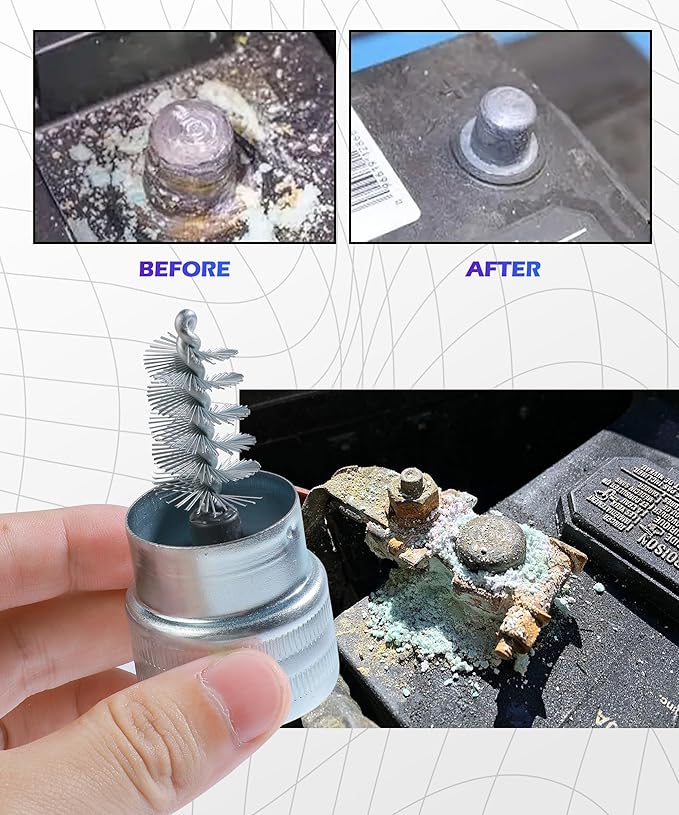 2PCS Battery Terminal Cleaner,Car Accessories Metal Vehicle Battery Post Cleaner Bristle Tool,Battery Terminal Cleaning Brush for Cleaning Top/Side Post and Terminal Connector,Fit for Car,SUV