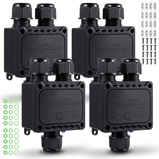 4 Pcs Waterproof Junction Box Ip68 Outdoor 3 Way Plug Line M25 Plastic Wire External Electrical Junction Box Outdoor Cable Connector for Diameter Cable φ 5-9mm, φ 9-12mm, φ 10-14mm