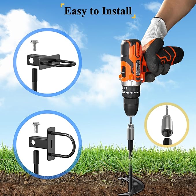 Ground Anchors Screw in,16" Set of 4 Multi-Purpose Trampoline Stakes,Heavy Duty Earth Anchors,Mobile Home Anchors-Storage Shed Anchor Kit-Playset Swing Set Anchors for Fence,Carport,Garden