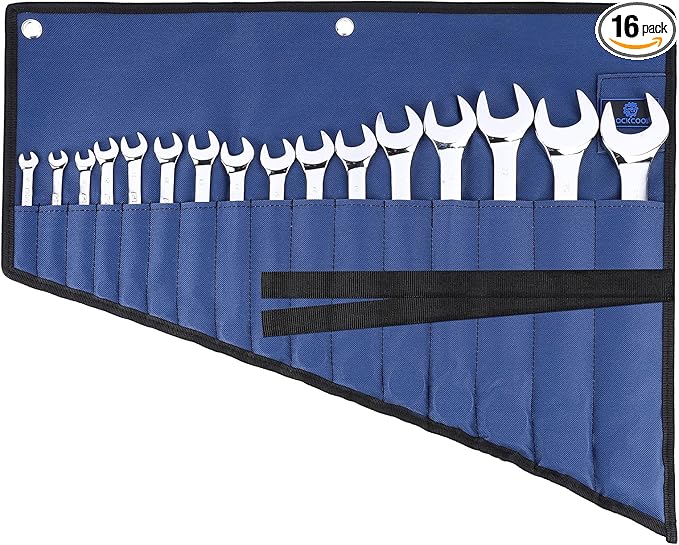 16 Pockets Wrench Roll Organizer, Rolled Tool Pouch Bag with Water Proof Oxford Cloth, Blue