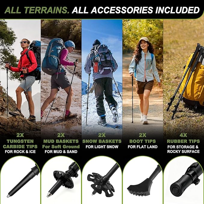Ultra Light Carbon Fiber Hiking Trekking Poles - 6.07oz Nordic Trekking Sticks with Full EVA Grips & Quick Locks, All-Terrain Hiking Sticks for Seniors, Men & Women, Set of 2