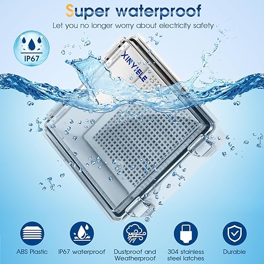 Waterproof Outdoor Project ABS Plastic Junction Box IP67 Weatherproof Dustproof Enclosure with Hinged Cover, Mounting Plate,Wall Brackets for Power Project (Clear, 5.9"x5.9"x3.5")