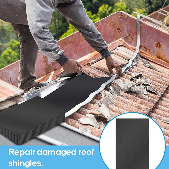 Therwen 20 Pcs 5 x 7 Inch Flashing Aluminum Sheet Roof Flashing Metal Roof for Shed Weatherproofing Areas Around Chimneys or Skylights (Black)