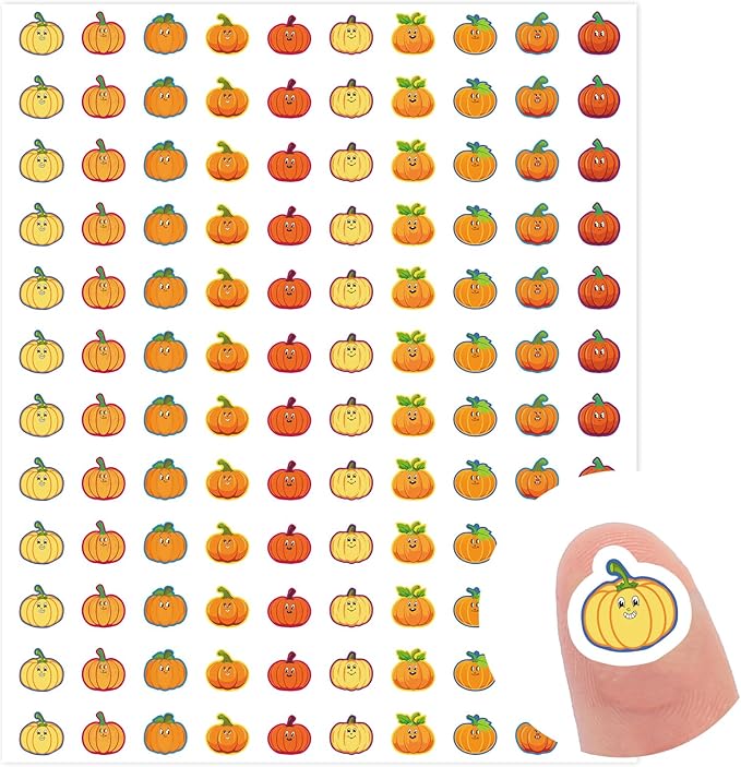 JarThenaAMCS 2400 Pcs Fall Mini Pumpkin Stickers Autumn Colorful Paper Decal 10 Cute Designs Adhesive Sticker Decor for Thanksgiving Envelope Scrapbook Teacher Reward Classroom DIY Supplies, 0.5 Inch