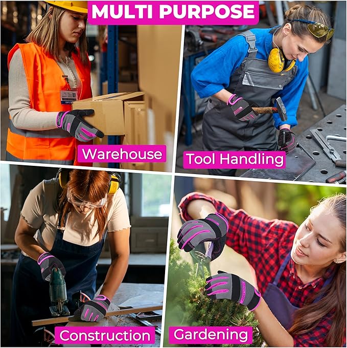 HANDLANDY Work Gloves for Women, Breathable Leather Gardening Glove for Yard Maintenance, Hand Protection with Touch Screen