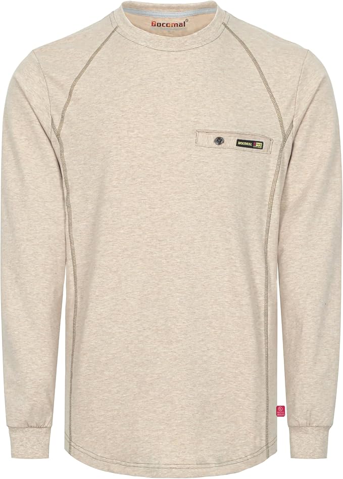 BOCOMAL FR Shirts for Men Melt Pocket Lightweight Crew T-Shirt NFPA2112/CAT2 Fire Resistant Work Shirt