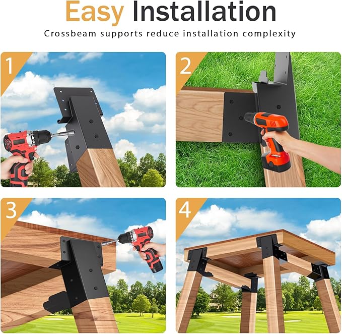 4 Pcs Deer Stand Brackets 4x4 (Strengthen Support, Easy Installation), Outdoor Angle Brackets with Powder-Coated for Deer Stand, Tree House, Shooting Shack & Outdoor Platforms
