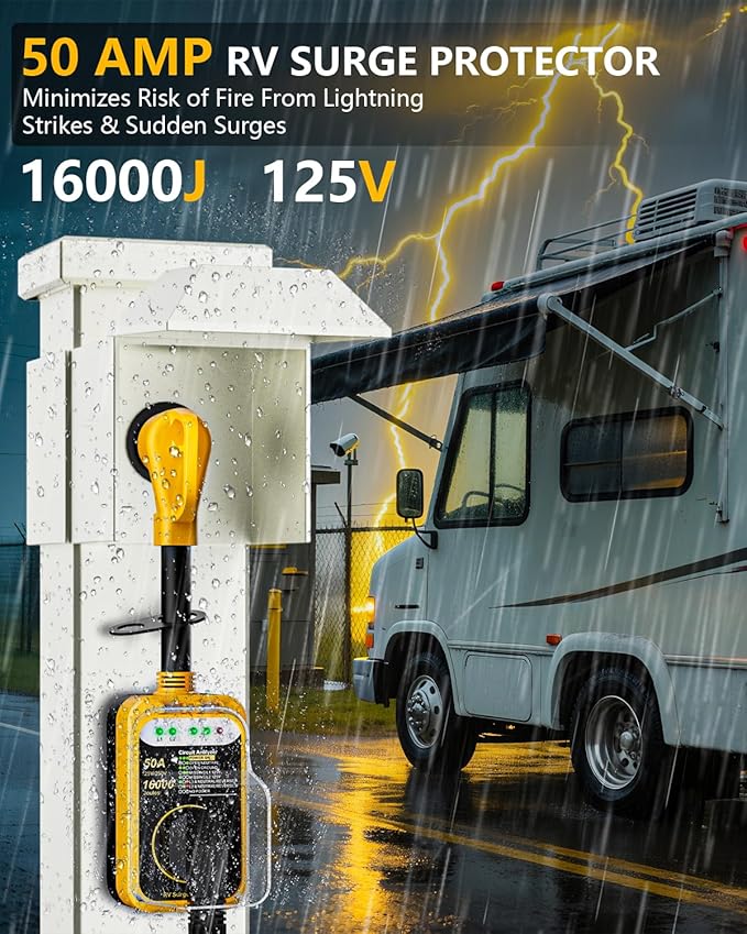 RV Surge Protector 50 Amp,RV Surge Voltage Protection with Safety Certification, 16000 Joules Circuit Analyzer for RV, RV Adapter Plug for Camper (50AMP-Yellow)