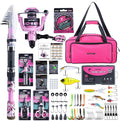 Goture Pink Fishing Rod and Reel Combo - ML Action Spinning Reel Pole with Pink Bag - Telescopic Rod Kit for Starter Travel Saltwater Freshwater, Gift for Woman