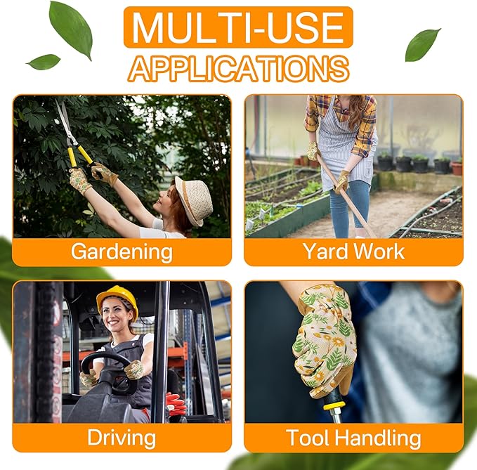 HANDLANDY Work Gloves for Women, Breathable Leather Gardening Glove for Yard Maintenance, Hand Protection with Touch Screen