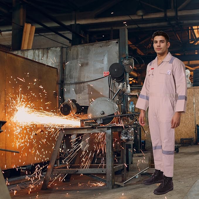 Flame Resistant FR Hi Vis Coveralls for Men NFPA 2112 Complied 7oz Overall for Men Reflective Tape 6 Pockets Coverall