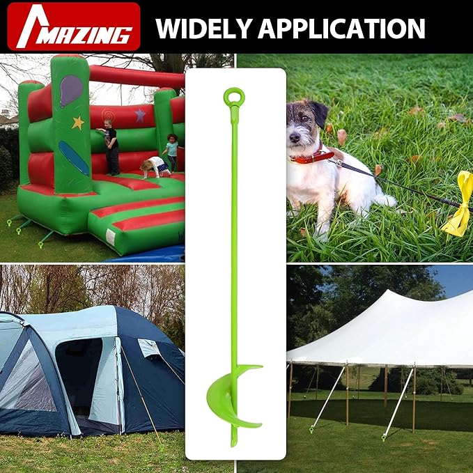 MAZING Ground Anchor Kit 18 Inch Long, 4PC Heavy Duty Spiral Blade Earth Anchors Kit Screw in, Auger Stake for Camping Tent, Trampoline, Canopies, Carport, Swing Set, Securing Animals, Sheds