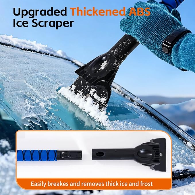 Car Snow Brush and Ice Scraper, Ice Scrapers for Car Windshield, Extendable Snow Brush for Car with Ergonomic Foam Grip and 360° Pivoting Brush Head for Car