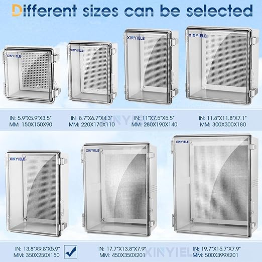 Waterproof Outdoor Project ABS Plastic Junction Box IP67 Weatherproof Dustproof Enclosure with Hinged Cover, Mounting Plate,Wall Brackets for Power Project (Clear,13.8"x9.8"x5.9")