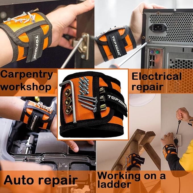 Magnetic Wristband Gifts for Men-Tool Belt for Holding Screws Nails Drilling Bits,with Magnets 15 Magnets for Carpenter DIY Handyman Compatible Woodworking Tools Dad, Husband, Grandpa