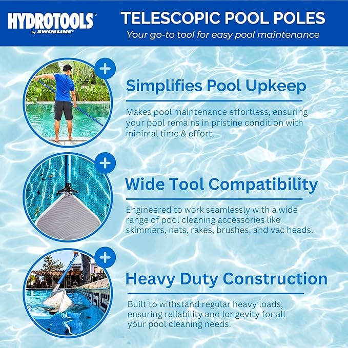 SWIMLINE HYDROTOOLS 83515 2-Piece Telescopic Pole 6 To 11 Feet Adjustable Telepole For Swimming Pool Cleaning Skimmer Nets Vacuum Heads & Brushes Step-Up Anodized Aluminum W/ Strong Grip & Lock